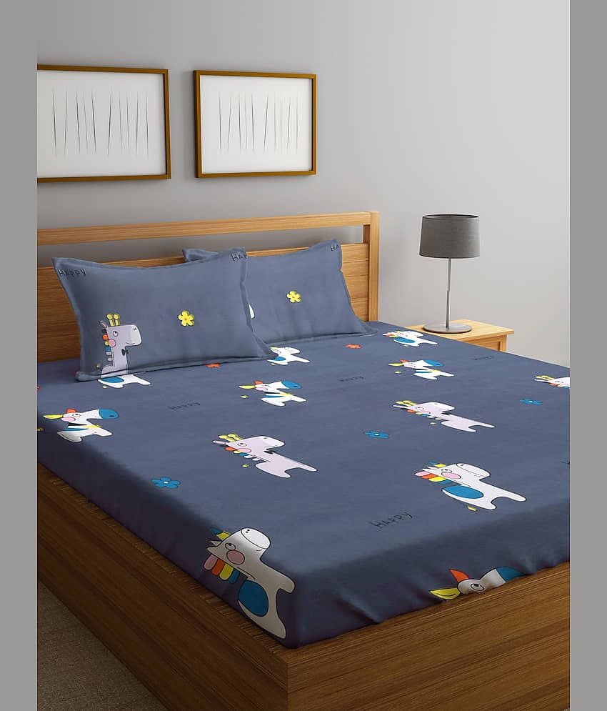 Klotthe Poly Cotton 1 King Fitted Bedsheet with 2 Pillow Covers ( 250 cm x 220 cm ) , Dark Grey