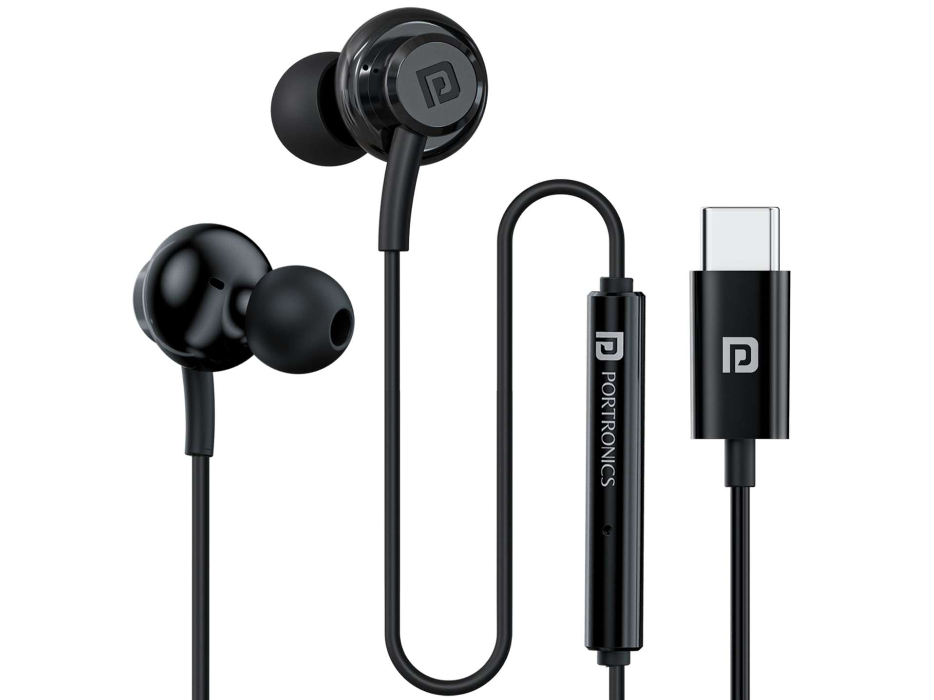 Portronics Conch Gamma C Type C Earphone, 14.2mm Dynamic Driver, In Line HD Mic,TPE Anti Tangle Material