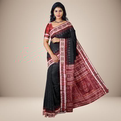 Buti Design Pasapalli and Temple Border Black Sambalpuri Silk Saree