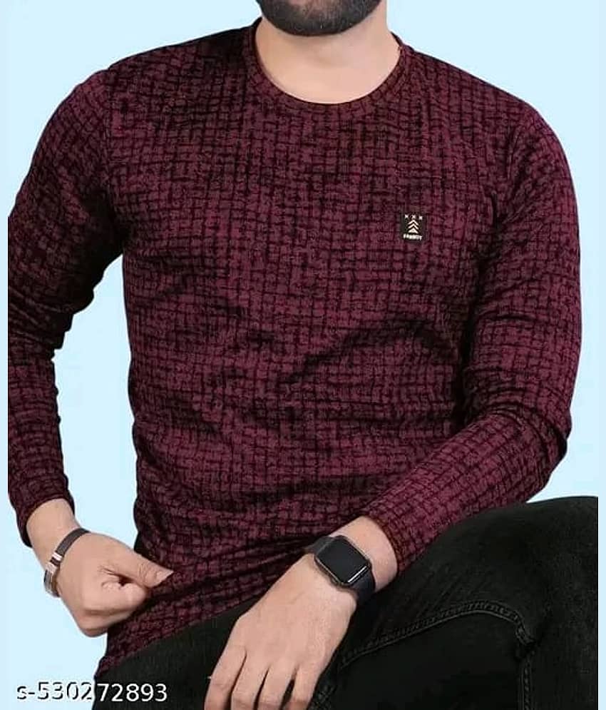 DELTIN HUB Men Cotton Blend Regular Fit Printed T-Shirt ( Maroon )