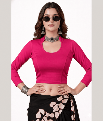 DELTIN HUB Cotton Blend Readymade without Pad Round Neck Women's Blouse ( Pink )