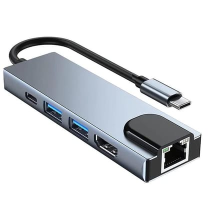 USB-C 5-in-1 Hub with 4K HDMI, RJ45 LAN , 2 USB Ports ,Type-C with PD Compatible with MacBook Pro/Air, iPad, iPhone 15 and More