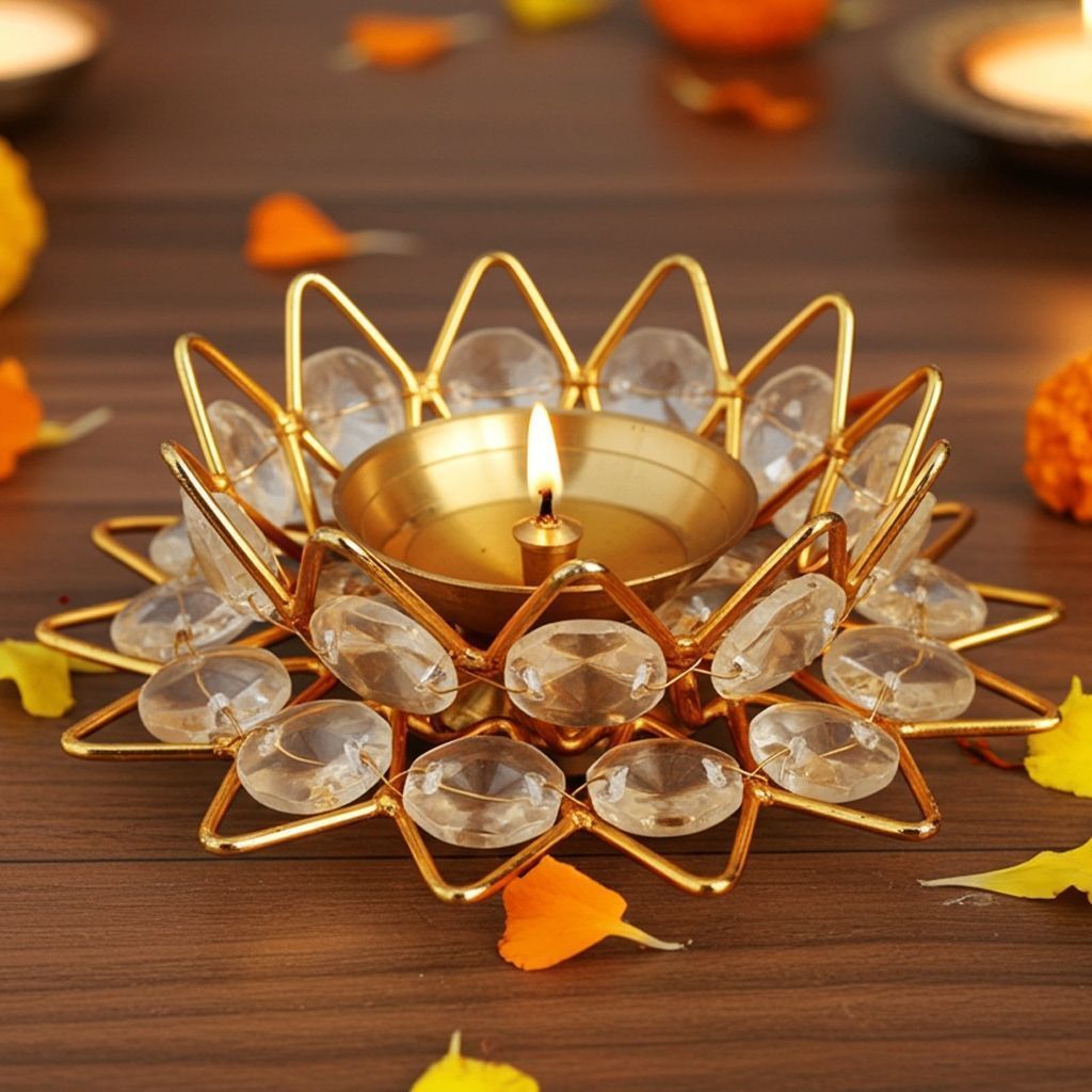 Brass Fancy Bowl Crystal Deepak No. 4 (ZMAS423 D)