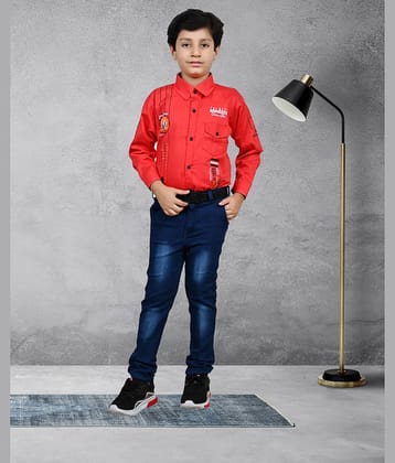 Arshia Fashions Pack of 1 Boys Denim Shirt & Jeans Set ( Red )