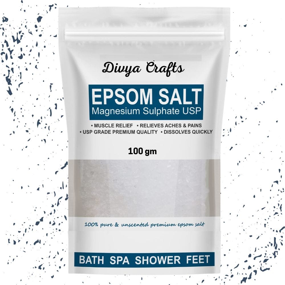 Epsom Bath Salt Crystals 100gm | Pure Pharma Grade Magnesium Sulfate for Muscle Relaxation, Foot Soak & Pain Relief | Unscented, Detoxifying Bath Salt
