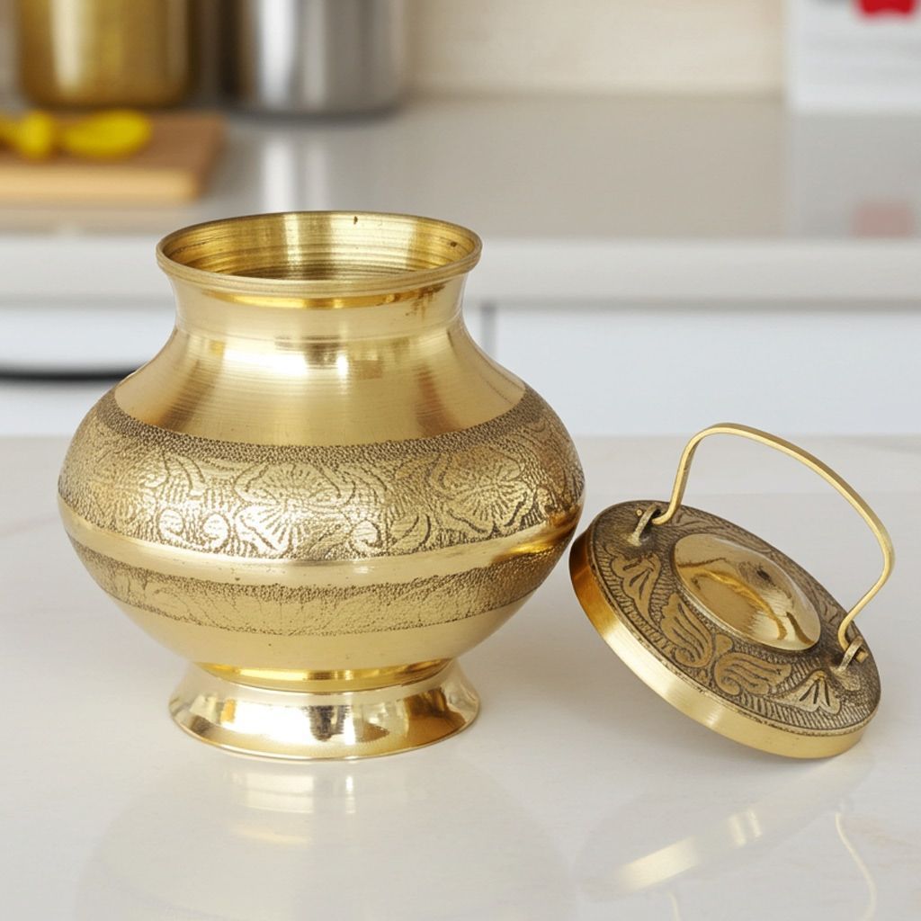 Brass Gangajali No. 5 � Holy Water Kalash for Abhishek, Height : 5.6 Inch (ZMAS200 P)