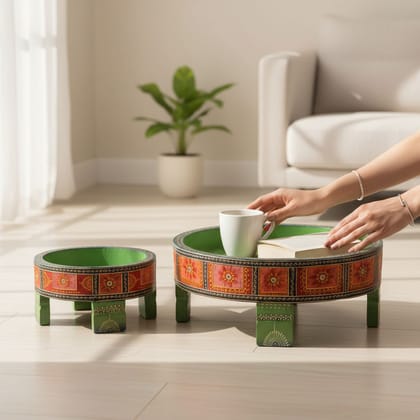 Dastkari Chakki Table, Handicraft Nightstand Table, Painted Coffee Table, Furniture Cake Stand Table, Bedside Table, Decorative Side Table Dastkari Chakki Table, Handicraft Nightstand Table, Painted Coffee Table, Furniture Cake Stand Table, Bedside Table, Decorative Side Table