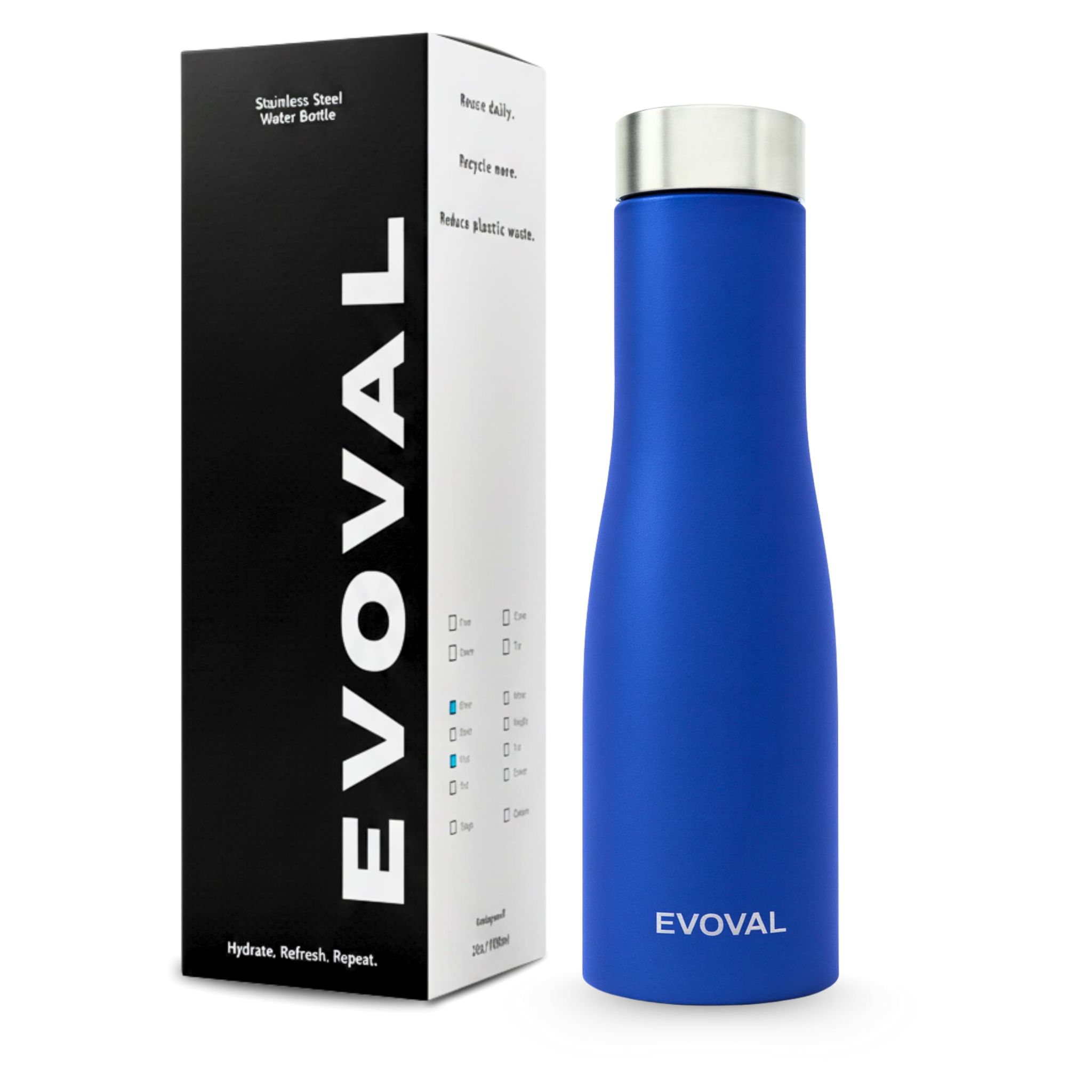 EVOVAL Bloom 1000 ml Stainless Steel Water Bottle (Blue) | Single Wall | Matte Finish | Leak-Proof | BPA-Free