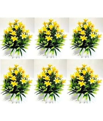 Green plant indoor Multicolor Artificial Flower Multicolour Greens With Pot Plastic - Pack of 6