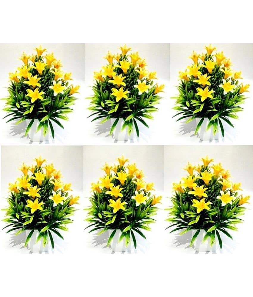 Green plant indoor Multicolor Artificial Flower Multicolour Greens With Pot Plastic - Pack of 6