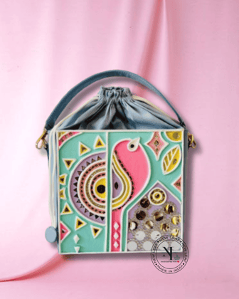 Pastel Peacock Lippan Art Potli Handcrafted Sling Bag Pastel Peacock Lippan Art Potli Handcrafted Sling Bag