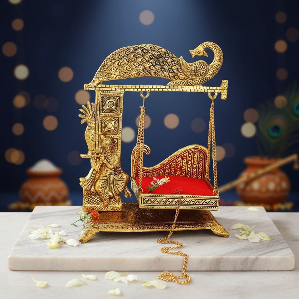 Aluminium Showpiece Krishna With Jhula Statue (ASMAS458 K)