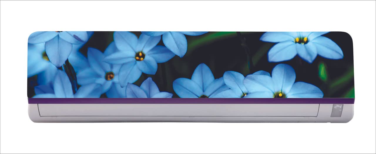 DreamKraft Decorative Blue Flowers with Blur Leaves AC Sticker (Multicolor PVC Vinyl, 30cm X 91cm)