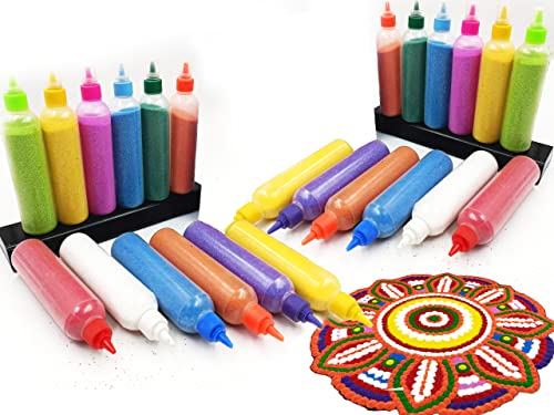 CraftVatika 24 Rangoli Colour Powder Tube Kit Diwali Decoration Items Bottles Tool Floor Art Rang for Home