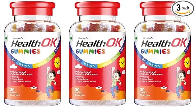 Health Ok Gummies Multivitamin & Multimineral for Kids Supports Growth7 -17 years x 3 (3 x 30 No)