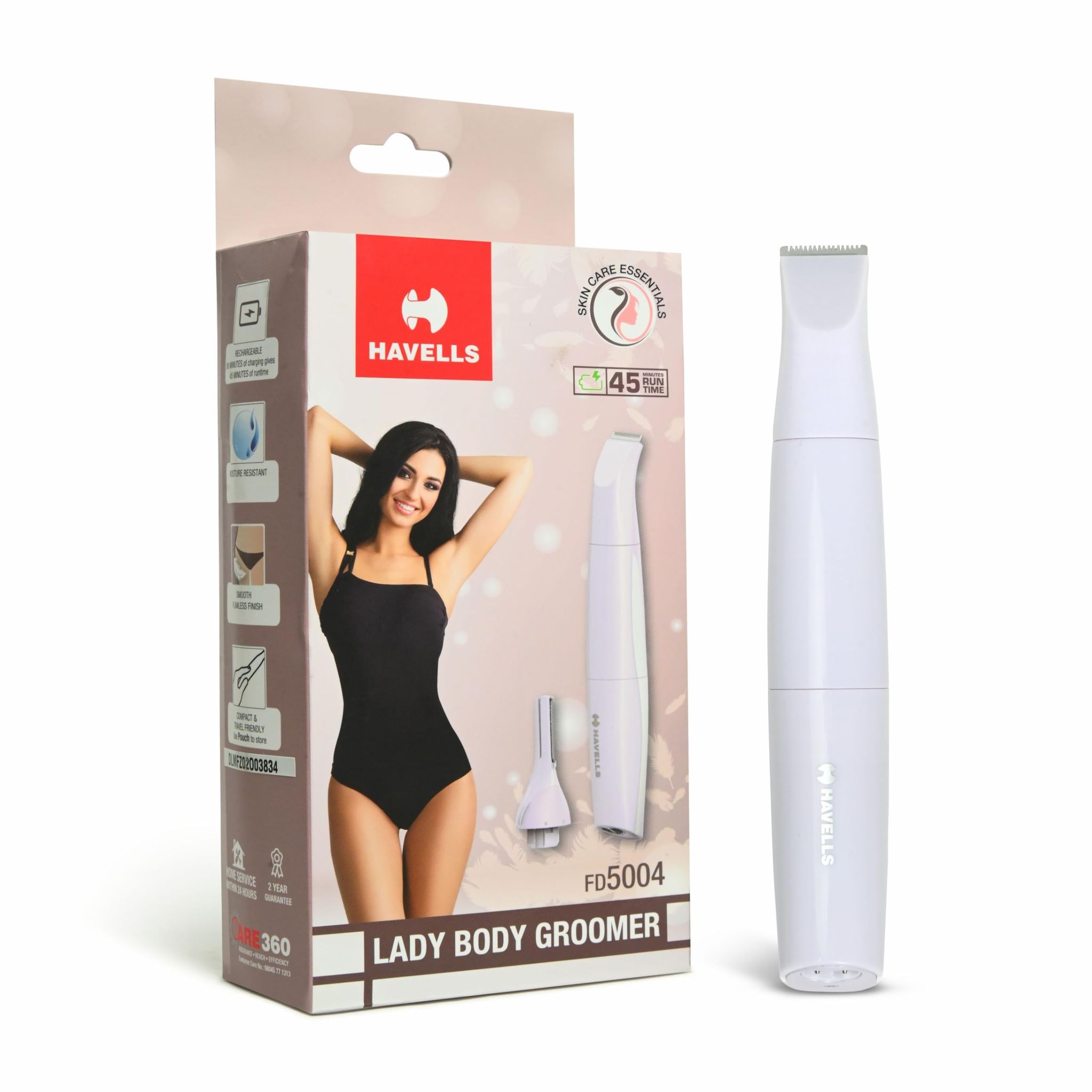 Havells 4-In-1 Lady Body Groomer | Bikini & Eyebrow Trimmer With Protective Combs | Recharegeable (Battery Powered) | Travel Friendly Pouch | 2 Years Guarantee | Stunning Purple | Fd5004 - Unisex Havells 4-In-1 Lady Body Groomer | Bikini & Eyebrow Trimme