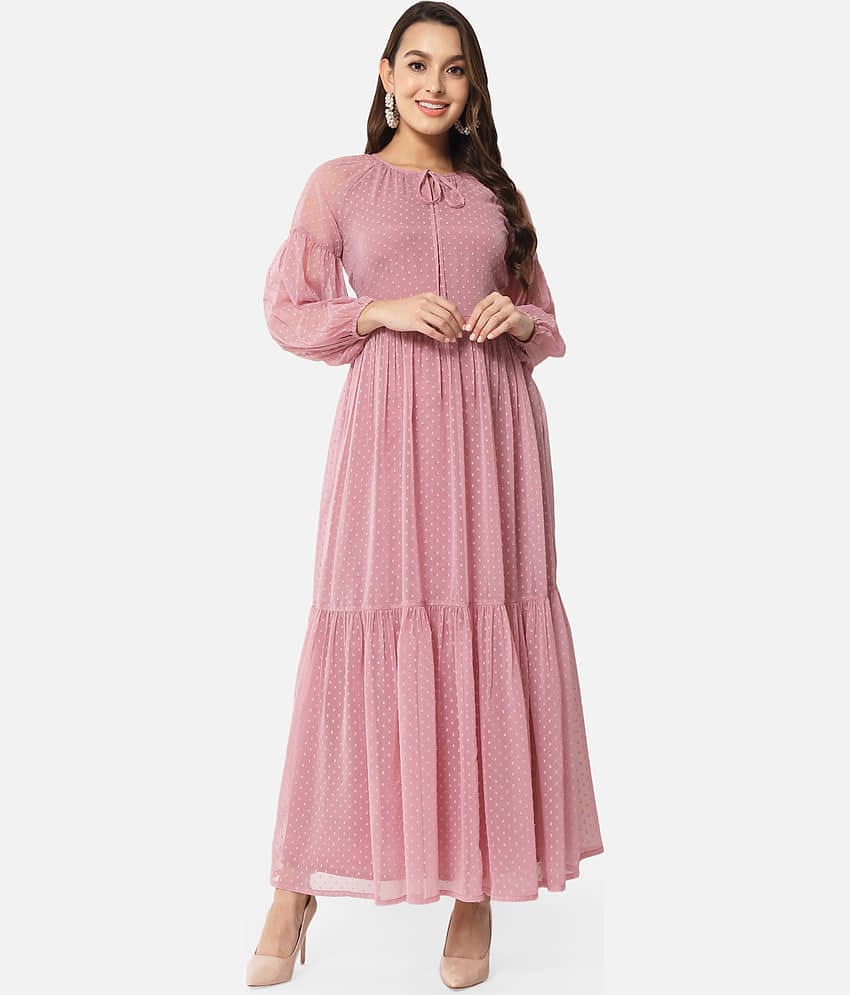 ALL WAYS YOU Women Georgette Self Design Gown ( Pink )