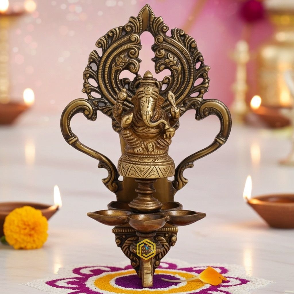 Brass Wall Hanging Lord Ganesh Oil Lamp Deepak  - Auspicious Deepak for Temple Wall, Height : 12 Inch (BSMAS1200 A)