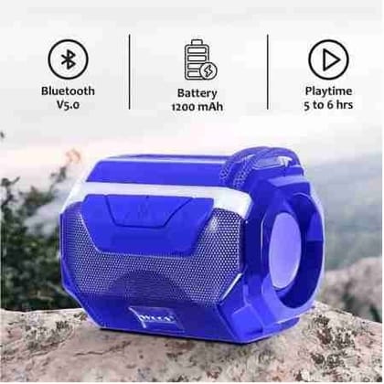 Wireless Bluetooth Speaker with Mic, FM Radio, AUX, USB, TF Support and 6Hrs Playtime - Hands-Free Calling and Rechargeable Battery Color - Blue
