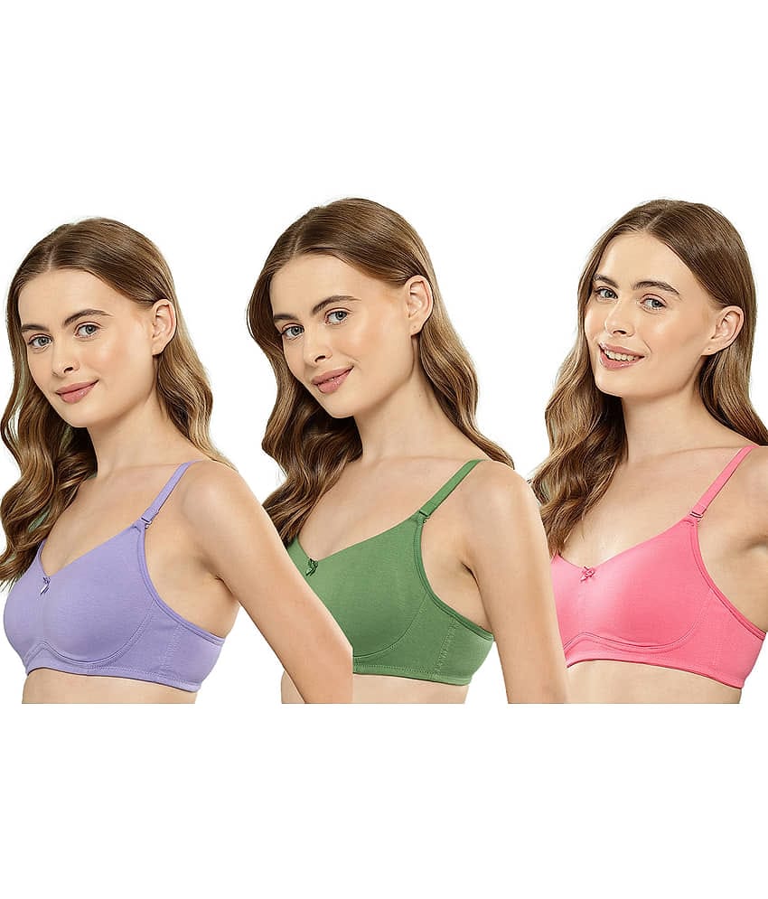 Leading Lady Pack of 3 Cotton Non Padded Everyday Bra For Women ( Mauve )