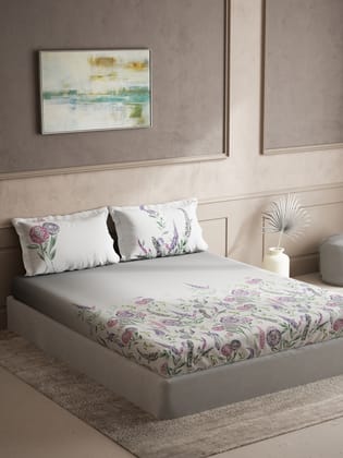 DDecor 100% Combed Cotton King Bedsheet with 2 Pillow Covers | Floral 144TC | Soft & Comfortable | Perfect for Everyday Bedroom Use | Elemental Collection | 254 CM X 274 CM