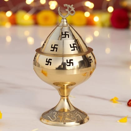 Brass Table Decor Oil Lamp Om Pakija Deepak  - Classic Deepak for Puja Mandir, Height : 5.3 Inch (ZMAS164 H)
