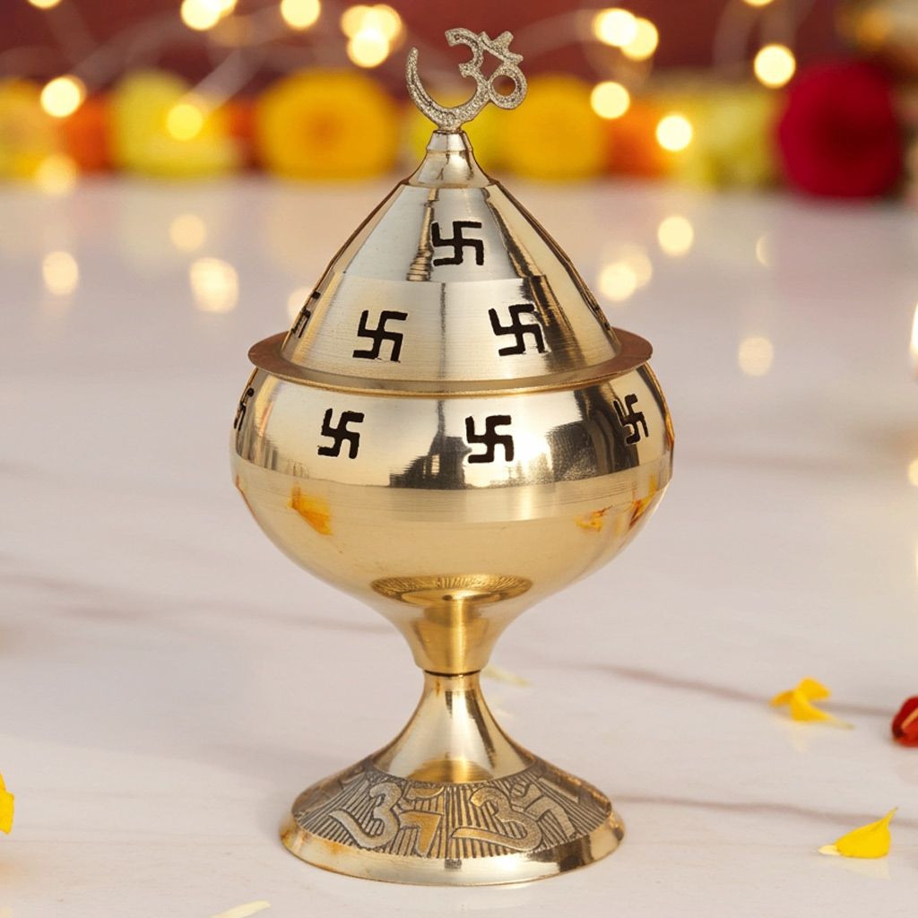 Brass Table Decor Oil Lamp Om Pakija Deepak  - Classic Deepak for Puja Mandir, Height : 5.3 Inch (ZMAS164 H)