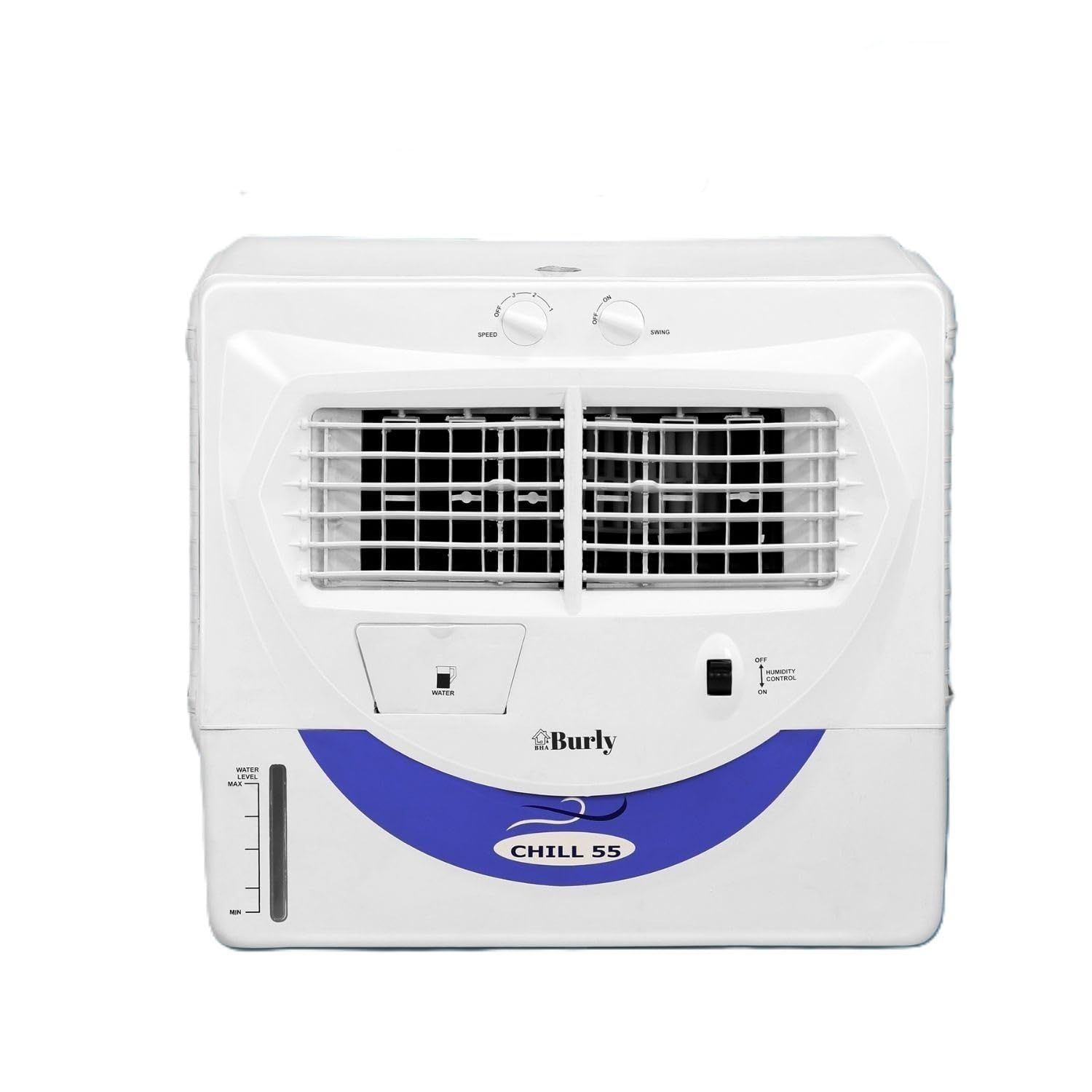 BHABURLY Chill 55L Window Air Cooler for Home, Powerful Air Throw, Dual Side Water Inlet, Wood Wool - White