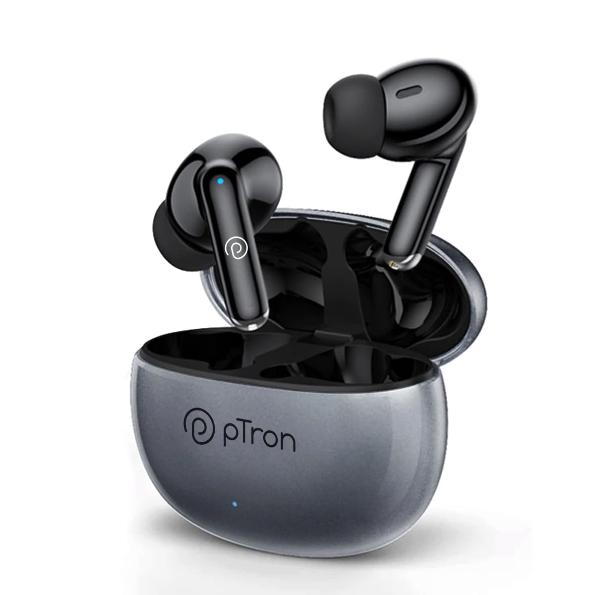 pTron Bassbuds Eon in-Ear TWS Earbuds w/Dual HD Mic & AI-ENC Calls, Pristine Sound, 30Hrs Playtime, Bluetooth v5.3 Wireless Earphones, Snug-fit, Type-C Fast Charge, Voice Assist, IPX4 (Grey & Black)