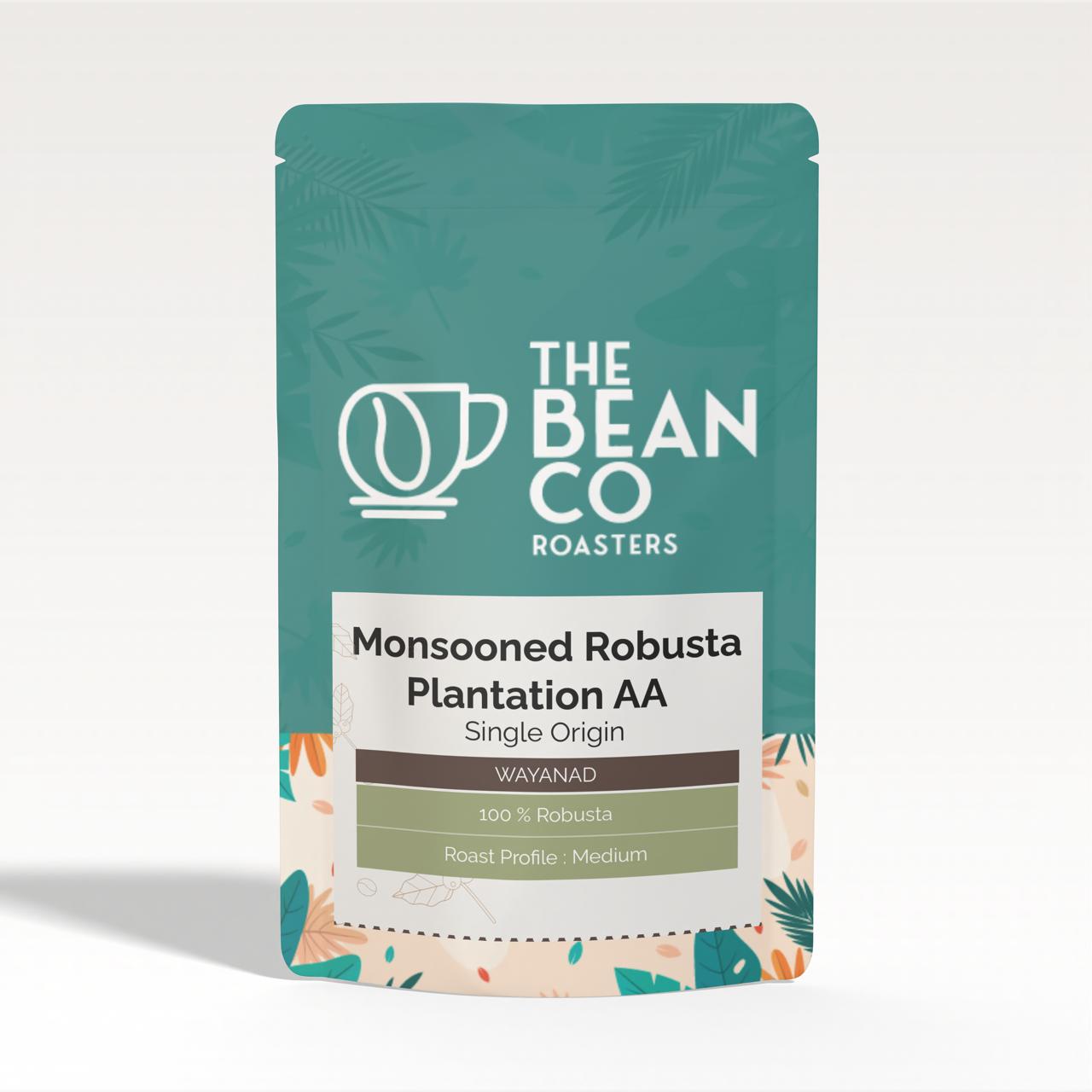 THE BEAN CO Plantation AA Monsooned Robusta Coffee Beans (GI-Tagged) | Medium Roast | 100% Robusta | Roasted Coffee Ground (French Press, 1 Kg)