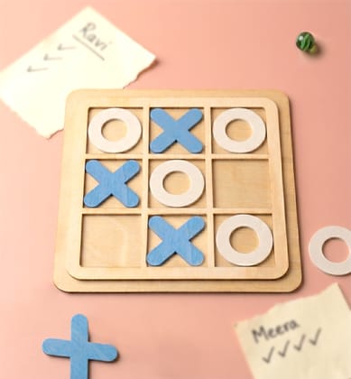 Handcrafted Wooden Tic Tac Toe (OX) Game – Medium Size Travel Board