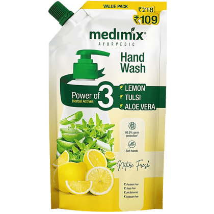 Medimix Nature Fresh Handwash - Lemon, Tulsi & Aloe Vera, 99.9% Germ Protection, 725 Ml Medimix Nature Fresh Handwash - Lemon, Tulsi & Aloe Vera, 99.9% Germ Protection, 725 Ml