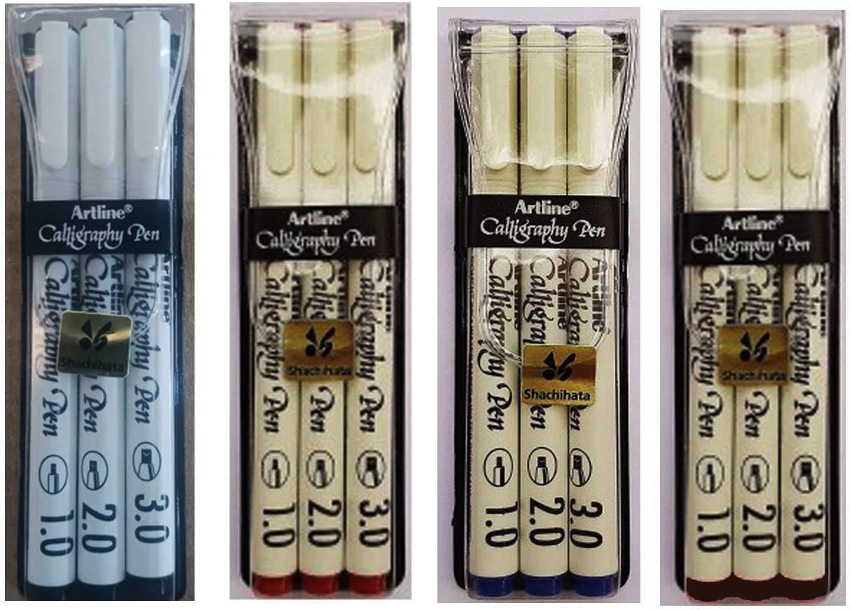 Artline Ergoline Calligraphy Pen Set Of 3 in Colour Black, Blue, Red and Sephia | Product Application : Cards, Sketching, Lettering & Music