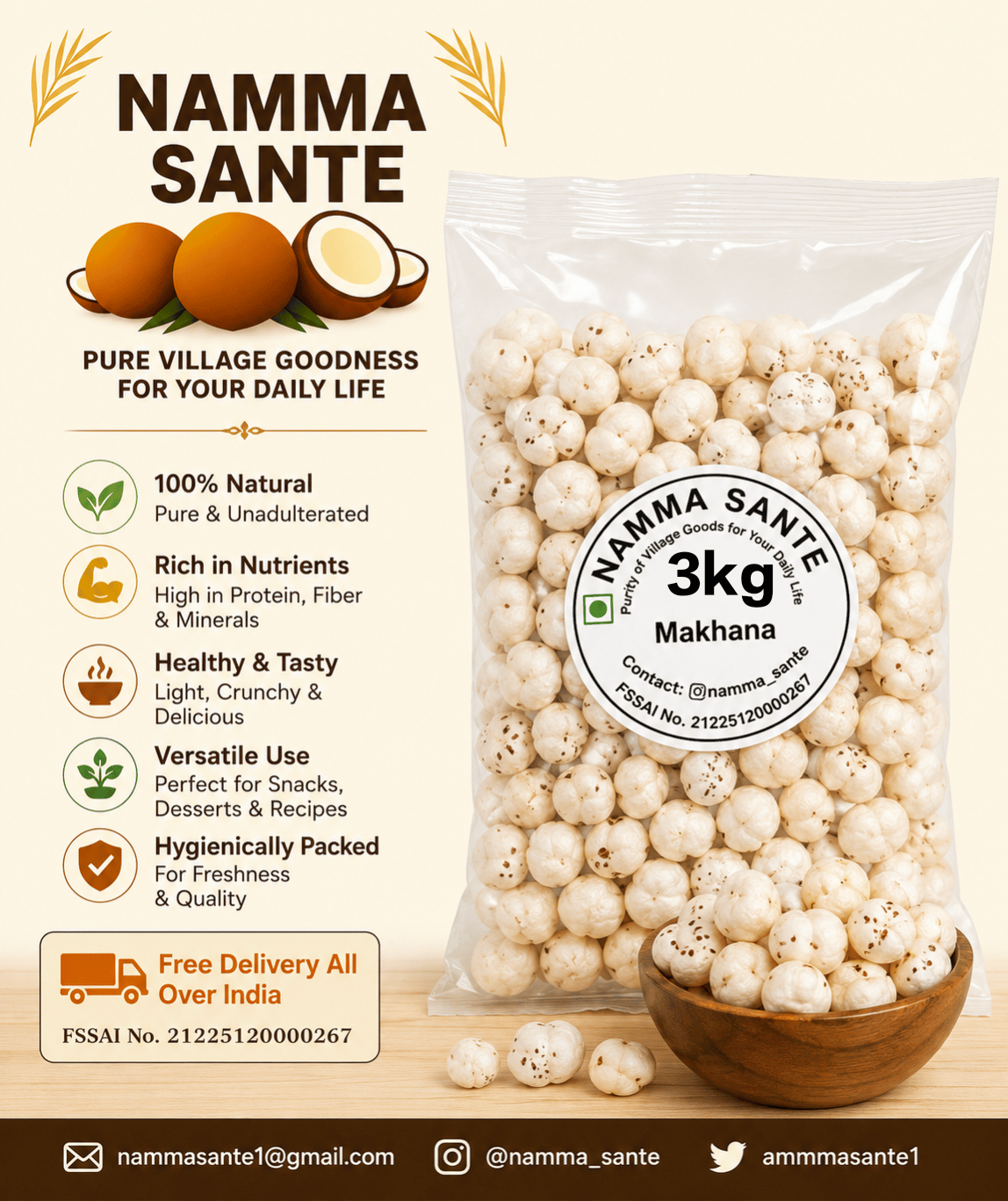 Makhana, Fox Nuts, Lotus Seeds, Phool Makhana, Gorgon Nut 3kg
