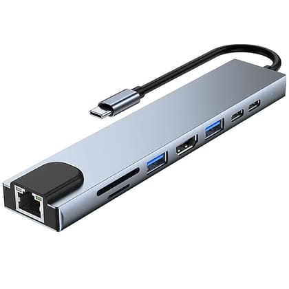 8 in 1 USB Type-C Charging HUB Adapter with 4K HDMI, 100W PD, USB C Port, USB 3.0, RJ45 Ethernet, SD/TF Card Reader, Docking Station Compatible with MacBook Pro/Air Laptops and Other Devices
