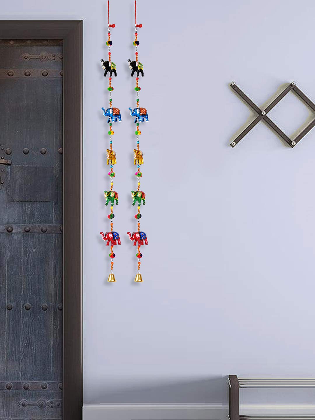 DreamKraft Paper Mache Elephant Door Hanging (96 cm, Multicolour) -Set of 2