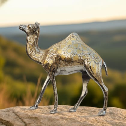 Classic Brass Camel Decorative Showpiece for Living Room & Shelf Decor, Height : 8 Inch (ANMAS143 A)