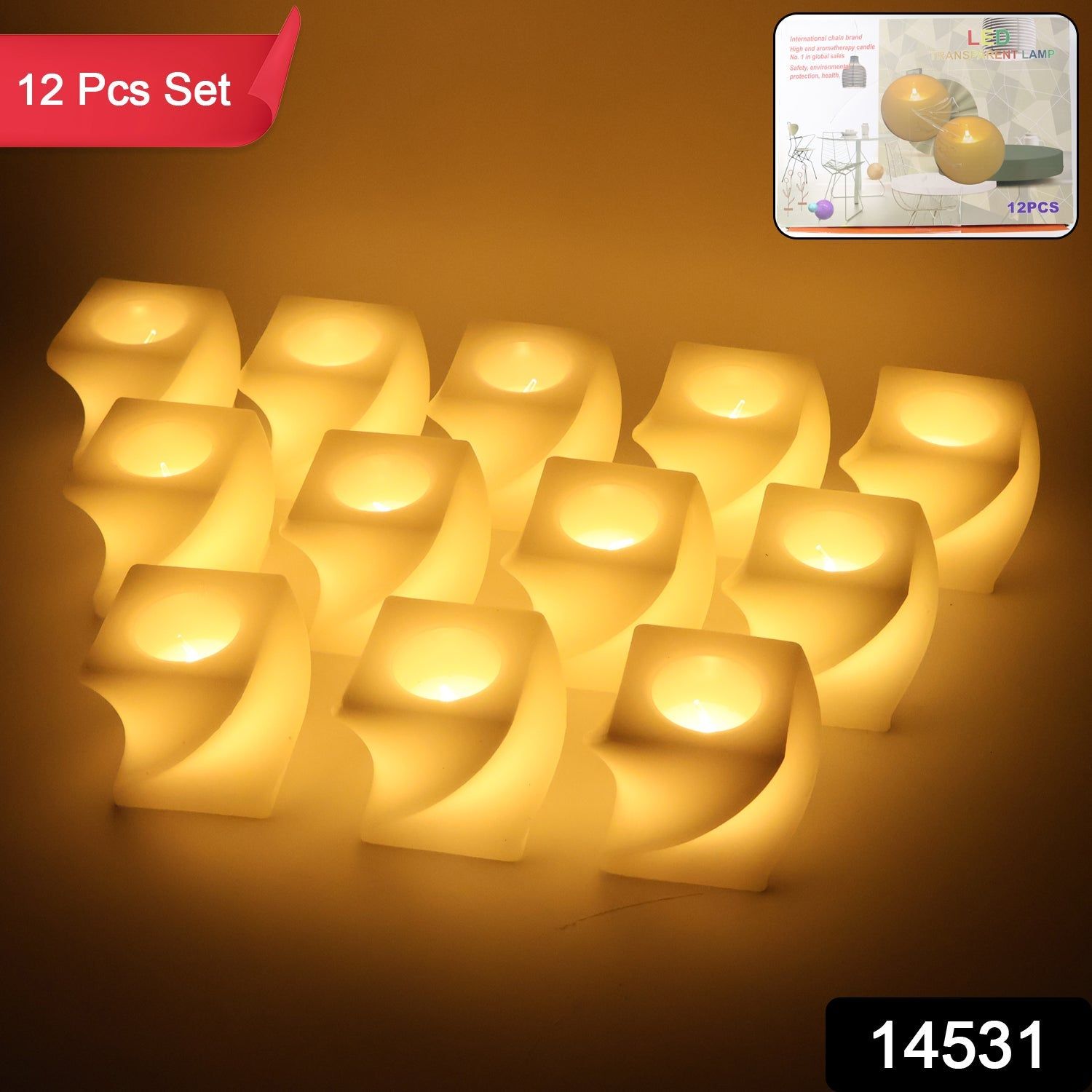 Set of 12 LED Flameless Decorative Candles – Square Shape Tealight Lamps