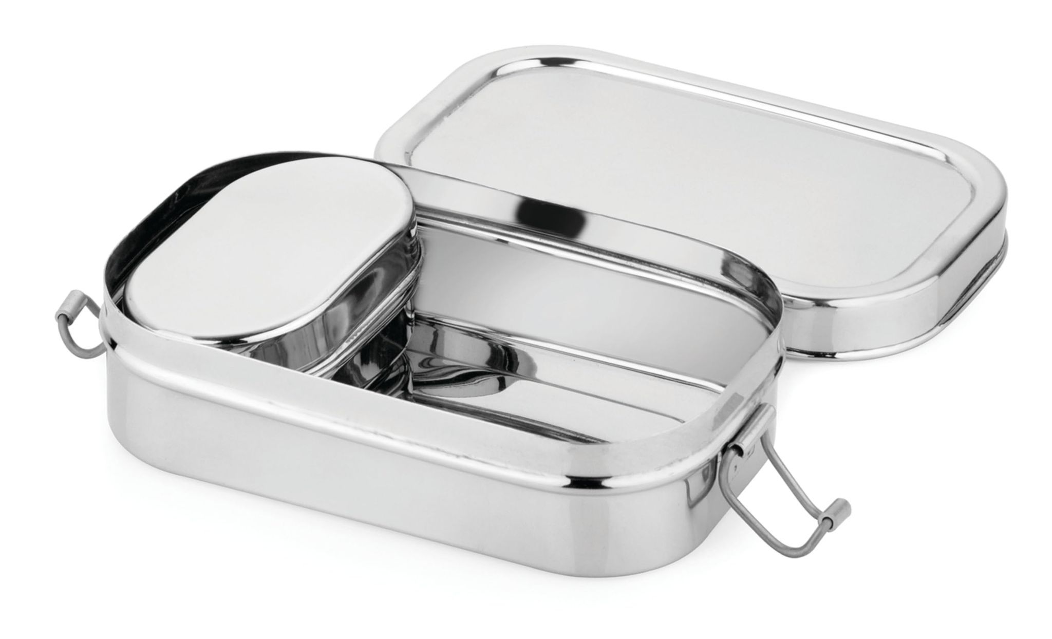 Stainless Steel Lunch Box with Transparent Lid & Locking Clips | Rectangular Steel Tiffin Box
