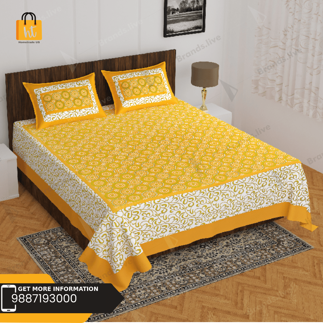 3001-Hometrade India-Standard King Size (90*108 Inches) Double Bedsheet With 2 Pillow Cover-RJ-14-Jaipur lining-3185