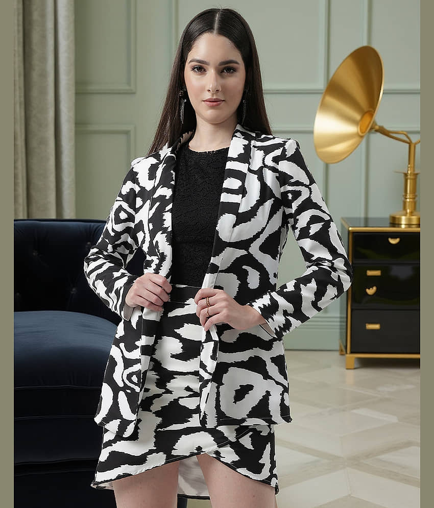 Zima Leto Women Printed Coat With Skirt Co-Ord Set ( Black )