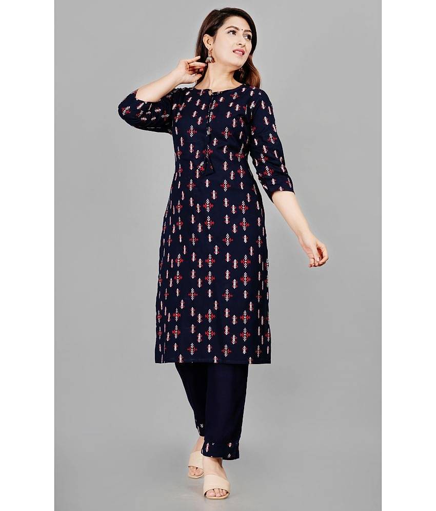 SIPET - Navy Straight Rayon Women's Stitched Salwar Suit ( Pack of 1 )