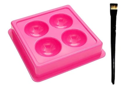 Elecsera Facial Cosmetic 4 Cups Tool Tray Plastic Washable For Salon, Pink Colour Tray with Eyeshadow/Lipstick Brush (2 Items in the set)