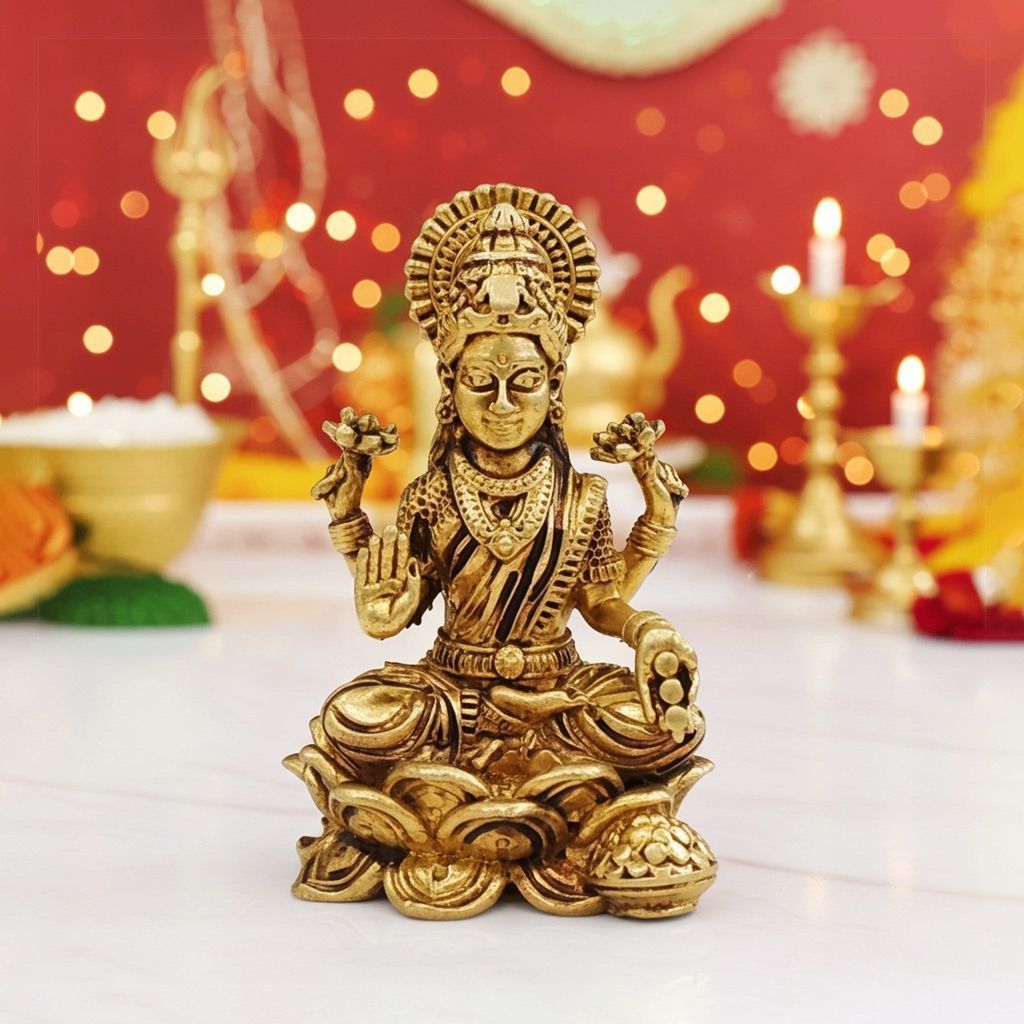 Brass Laxmi Ji Idol for Home Temple & Gifting, Height : 2 Inch (BSMAS1894 L)