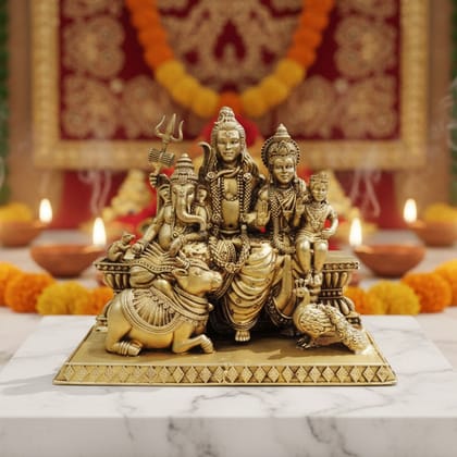Brass Shiv Parivar Idol Statue for Home Temple, Extra Large Size, Height : 5 Inch (BSMAS1932 J)