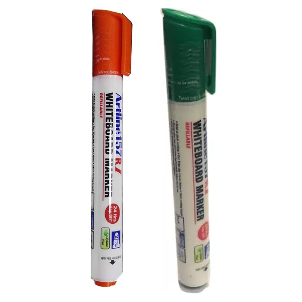 Artline 157RI Whiteboard Marker Pack of 10 (Red and Green Colours) | Quick Drying, Dry Wipe Ink, Low Odor