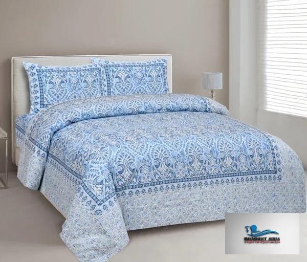 3001-Hometrade India-Standard King Size (90*108 Inches)-Pure Cotton Jaipuri Double Bedsheet With Matching Pillow Cover