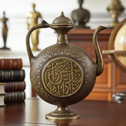 Brass Surahi Aftaba Decorative Showpiece - Traditional Home Decor Art, Height : 14.5 Inch (BSMAS1492 A)