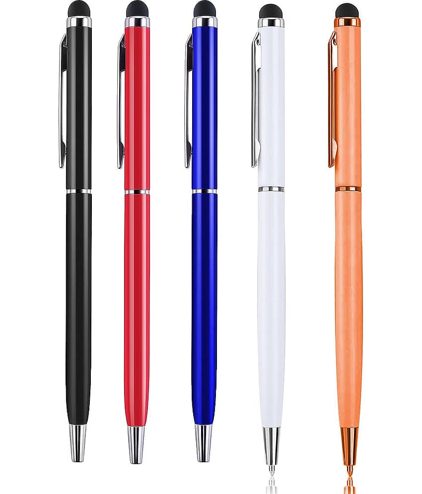 KK CROSI Sleek Design Pack of 5pcs Mix Colour Metal Pen with Stylus for Touch Screen Multi-function Pen  (Pack of 5, Blue Ink)