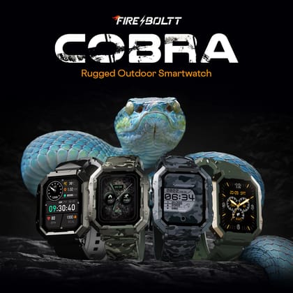 Fire-Boltt Cobra Smartwatch with 45.2mm (1.78") AMOLED Display, Army Grade Build, Bluetooth Calling, 123 Sports Modes, Health Tracking (Free Size | Color As Per Stock Availability)